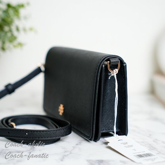 Tory Burch Emerson Black Saffiano Mini Crossbody Purse Bag Clutch NWT - Picture 4 of 9